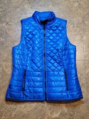 Talbots Puffer Vest Womens Medium M Blue Full Zip Quilted Mock Neck Outdoor